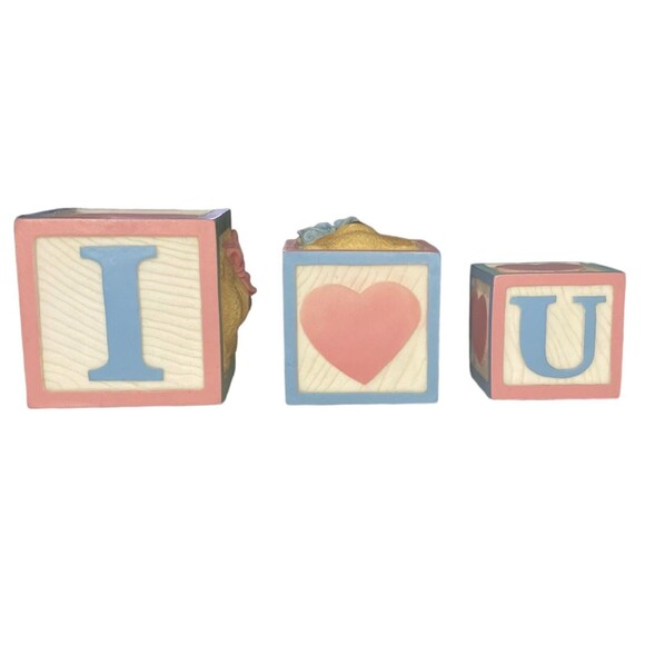Three 1996 Enesco Cherished Teddies I Love You Letter Blocks #240281 New In Box - Picture 4 of 8